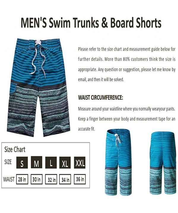 Men's Swim Trunks Board Shorts Swim Shorts Long Quick Dry Beach Shorts Bathing Suit - Striped Sea Blue - CU1898X9K9L $16.65-B...