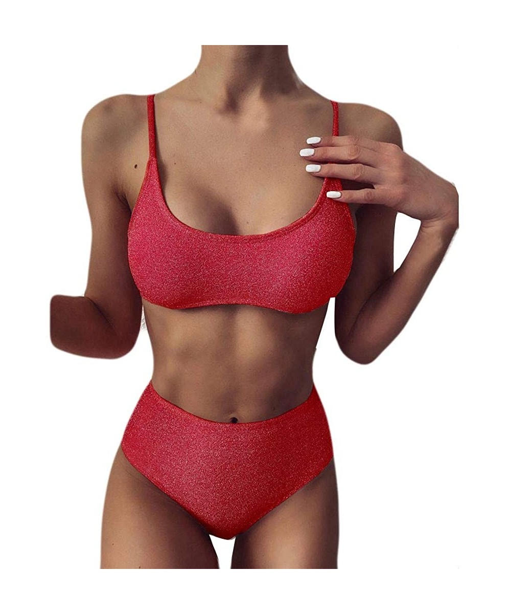 4th of July Sexy American Flag Bikini Plus Size Bathing Suit Two Piece Swimsuits for Women - Red 06 - CC19C2RE9AN $19.78-Sets