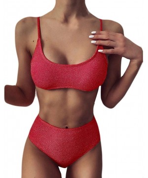 4th of July Sexy American Flag Bikini Plus Size Bathing Suit Two Piece Swimsuits for Women - Red 06 - CC19C2RE9AN $19.78-Sets