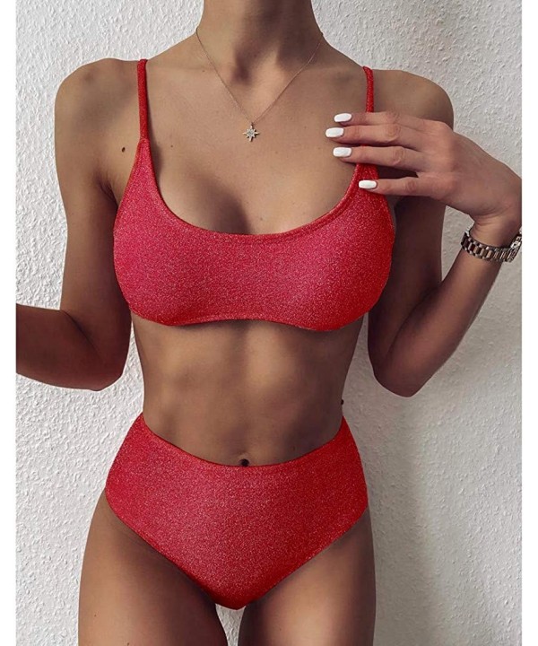 4th of July Sexy American Flag Bikini Plus Size Bathing Suit Two Piece Swimsuits for Women - Red 06 - CC19C2RE9AN $19.78-Sets