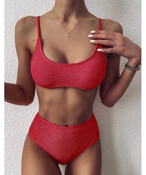 4th of July Sexy American Flag Bikini Plus Size Bathing Suit Two Piece Swimsuits for Women - Red 06 - CC19C2RE9AN $19.78-Sets