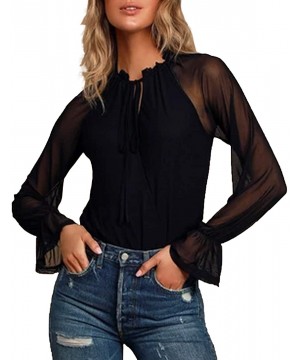 Womens Mesh Sheer Tops See Through T Shirt Sexy Cover Ups Short/Long Sleeve Tee Blouses - Black 8 - CU1944X6H3C $16.20-Cover-Ups