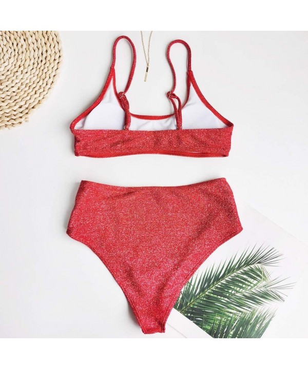 4th of July Sexy American Flag Bikini Plus Size Bathing Suit Two Piece Swimsuits for Women - Red 06 - CC19C2RE9AN $19.78-Sets