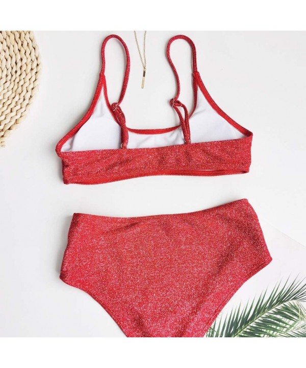 4th of July Sexy American Flag Bikini Plus Size Bathing Suit Two Piece Swimsuits for Women - Red 06 - CC19C2RE9AN $19.78-Sets