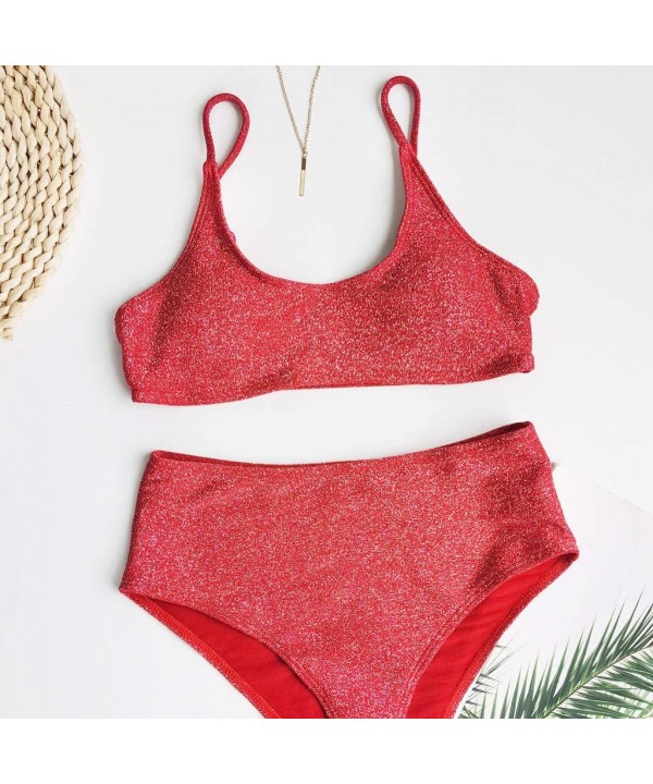 4th of July Sexy American Flag Bikini Plus Size Bathing Suit Two Piece Swimsuits for Women - Red 06 - CC19C2RE9AN $19.78-Sets