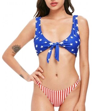 Women Sexy Triangle Bikini Set-Two-Pieces American Flag Printed Push Up High Waist Swimsuit Swimwear - Red-a - CO18ENUT0OX $1...