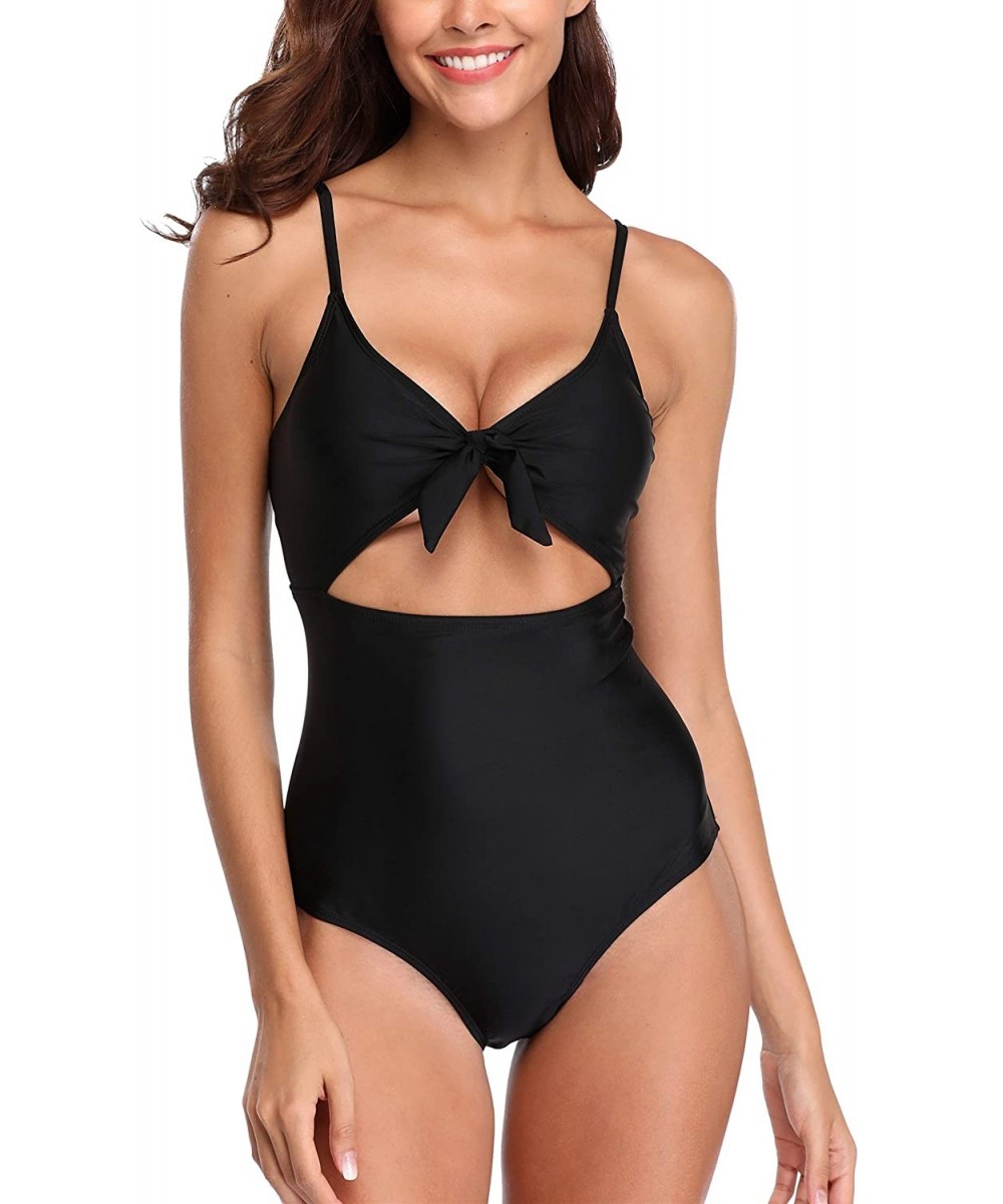 Womens Lace Up Back One Piece Bathing Suit Deep Plunge Padded Swimsuit - Black* - C818DQIW5G5 $19.87-One-Pieces