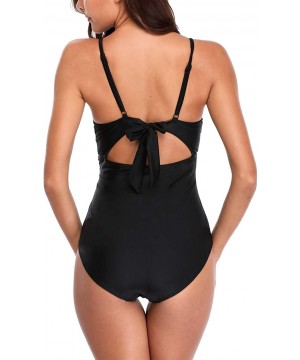 Womens Lace Up Back One Piece Bathing Suit Deep Plunge Padded Swimsuit - Black* - C818DQIW5G5 $19.87-One-Pieces