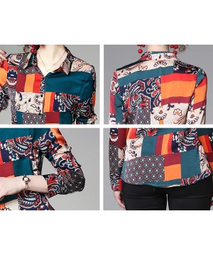 Women's Collared Paisley-Inspired Shirt Long Sleeve Button up Casual Blouse Top - Color Block 1 - CY18XY32N5E $22.05-Sets