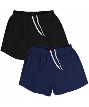 Men Swim Trunks Short with Mesh Lining Solid Bathing Suit 3" - Pack of 2 Black/Navy - CD198GOM7XQ $18.02-Trunks