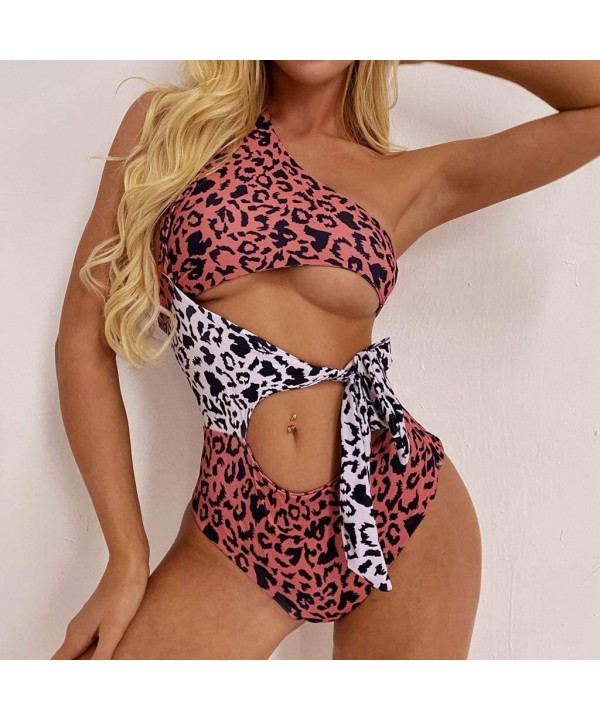 Swimwear for Women-Women One-Piece Swimsuit Bikini Leopard Hollow Out Bandage Beachwear Swimwear - Leopard - CY198R0MWC9 $18....