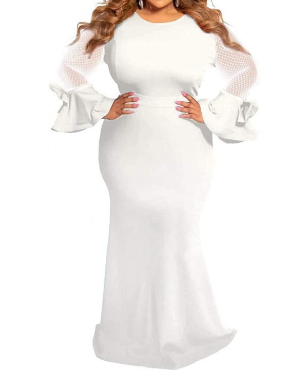 Plus Size Dress- Fashion Women Casual Long Sleeve Solid Mesh O-Neck Patchwork Dresses - White - CP18AZW3H57 $27.66-Cover-Ups