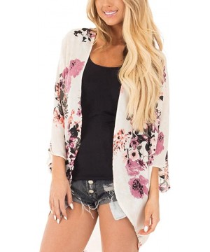 Summer Women's Oversized Floral Kimono Chiffon Shawl Cardigan Tops Blouse - White - CH18DO52NAG $17.66-Cover-Ups