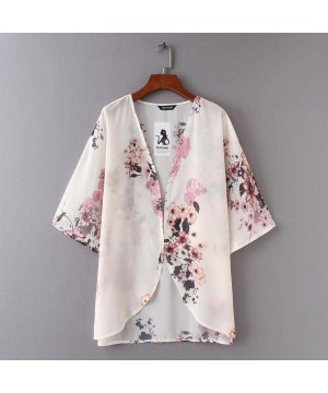 Summer Women's Oversized Floral Kimono Chiffon Shawl Cardigan Tops Blouse - White - CH18DO52NAG $17.66-Cover-Ups