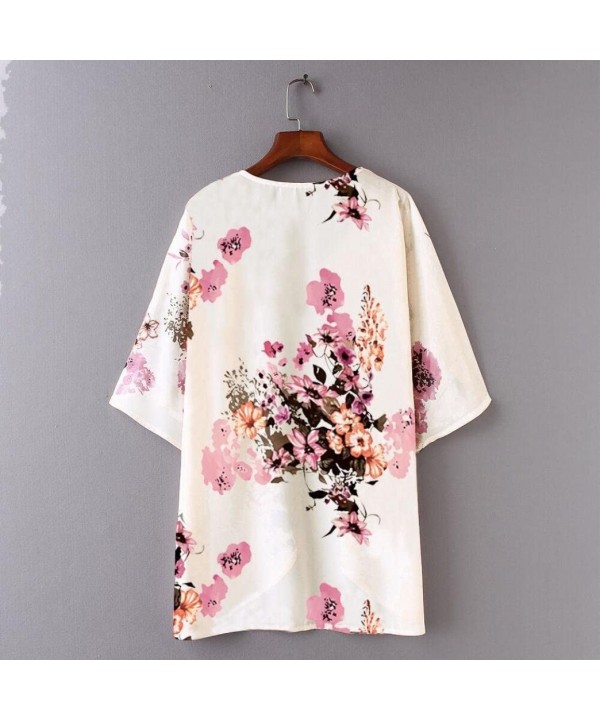 Summer Women's Oversized Floral Kimono Chiffon Shawl Cardigan Tops Blouse - White - CH18DO52NAG $17.66-Cover-Ups