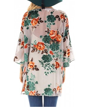 Womens Floral Chiffon Kimono Cardigans Loose Beach Cover Up Half Sleeve Tops - Grey+floral - CP193AMM88Z $12.68-Cover-Ups