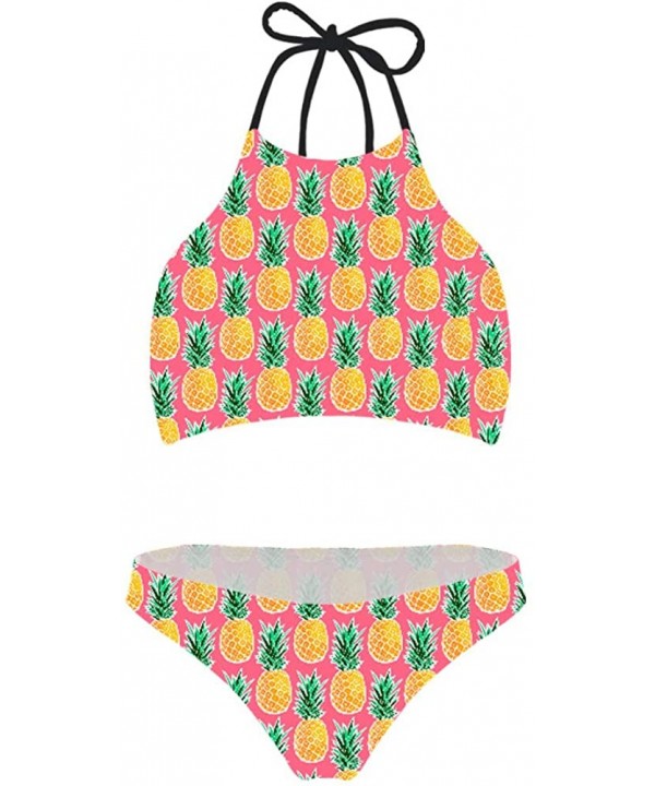 Halter Padding Bikini Set Women Two Piece Swimwear Bathing Suit British Flag Print - Pineapple 3 - C118OREKENQ $24.55-Sets