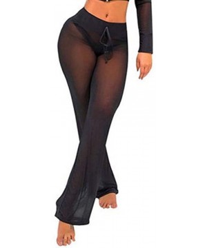 Sexy Women See Through Mesh Flare Cover Up Pants Swimsuit Bikini Bottom Cover Up - Black-2 - CV18GM3MEZN $11.94-Cover-Ups