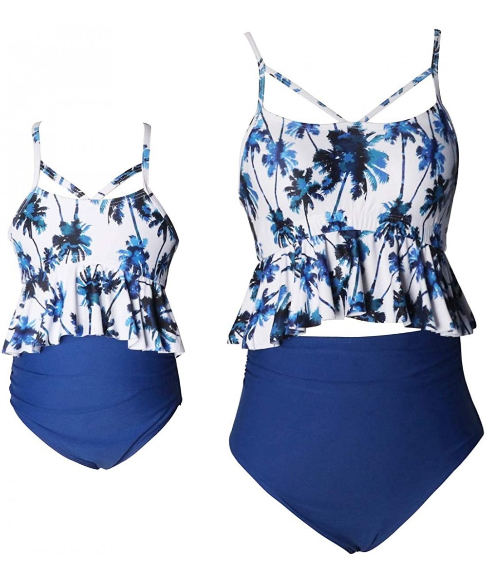 Girls Two Piece Swimsuits Tankini Swimwear Bathing Suit Set - Floral + Navy 05 - CX1966W79OH $15.88-Sets