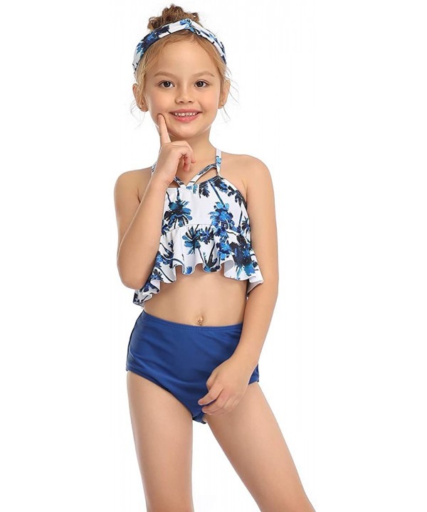 Girls Two Piece Swimsuits Tankini Swimwear Bathing Suit Set - Floral + Navy 05 - CX1966W79OH $15.88-Sets