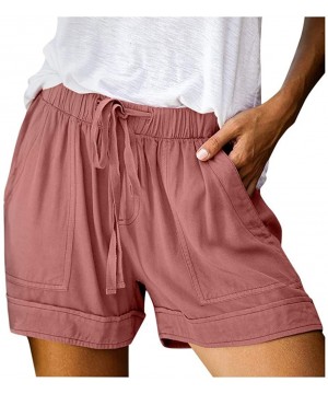 Women's Casual Elastic Waist Striped Summer Beach Shorts with Pockets Comfy Beach Shorts with Drawstring - Pink - CP198D2GSKI...