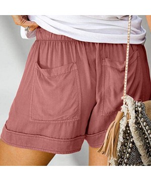 Women's Casual Elastic Waist Striped Summer Beach Shorts with Pockets Comfy Beach Shorts with Drawstring - Pink - CP198D2GSKI...