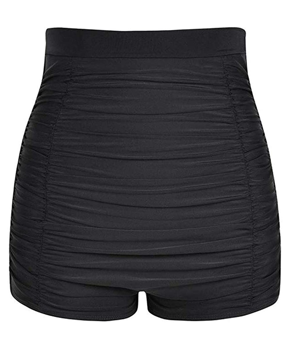 Ultra High Waisted Bikini Bottom 50s Ruched Boyleg Tankini Swimsuit Bottom - Black - CP193YE6DC4 $16.45-Tankinis