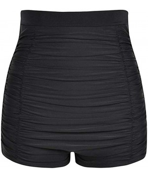 Ultra High Waisted Bikini Bottom 50s Ruched Boyleg Tankini Swimsuit Bottom - Black - CP193YE6DC4 $16.45-Tankinis