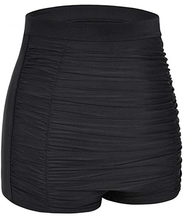 Ultra High Waisted Bikini Bottom 50s Ruched Boyleg Tankini Swimsuit Bottom - Black - CP193YE6DC4 $16.45-Tankinis