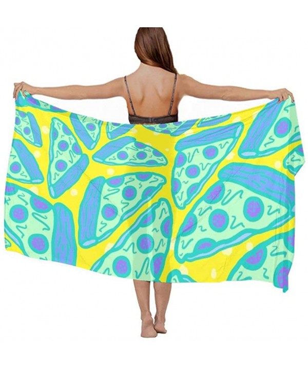 Women Luxury Chiffon Swimwear Cover Up- Oversize Beach Sarong Shawl Wrap - Pizza Pattern - CK19C4NN4N7 $19.80-Cover-Ups