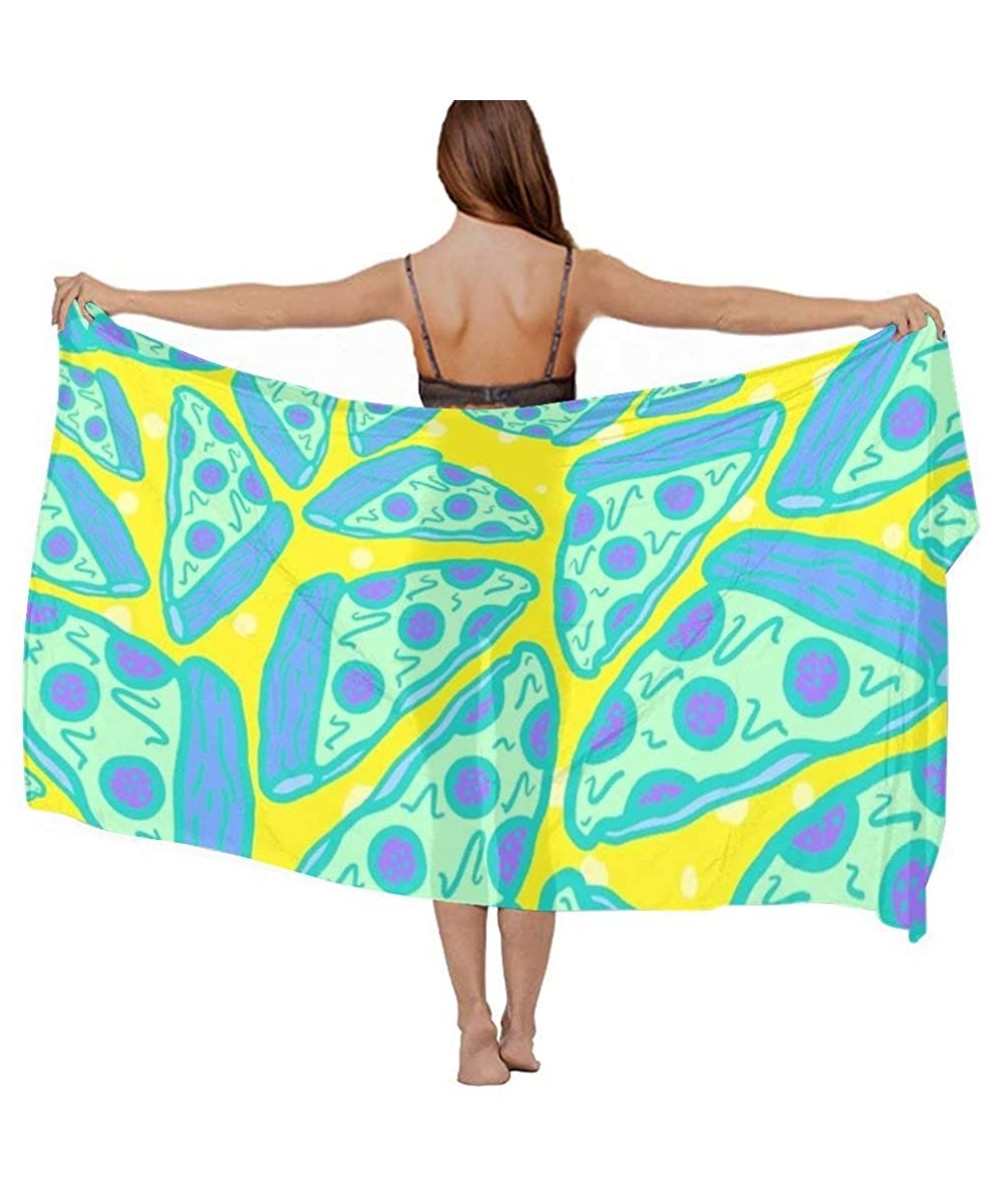 Women Luxury Chiffon Swimwear Cover Up- Oversize Beach Sarong Shawl Wrap - Pizza Pattern - CK19C4NN4N7 $19.80-Cover-Ups