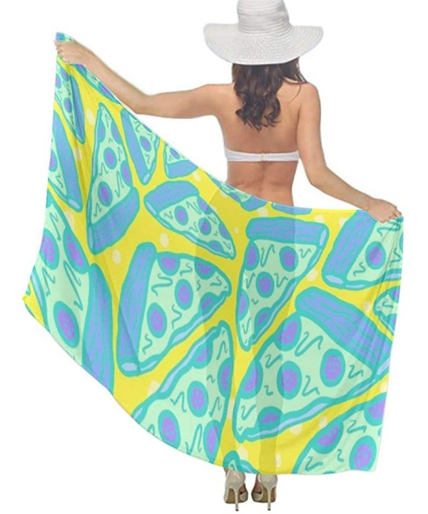 Women Luxury Chiffon Swimwear Cover Up- Oversize Beach Sarong Shawl Wrap - Pizza Pattern - CK19C4NN4N7 $19.80-Cover-Ups