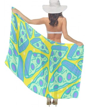 Women Luxury Chiffon Swimwear Cover Up- Oversize Beach Sarong Shawl Wrap - Pizza Pattern - CK19C4NN4N7 $19.80-Cover-Ups