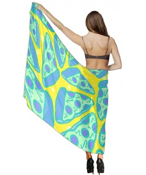 Women Luxury Chiffon Swimwear Cover Up- Oversize Beach Sarong Shawl Wrap - Pizza Pattern - CK19C4NN4N7 $19.80-Cover-Ups