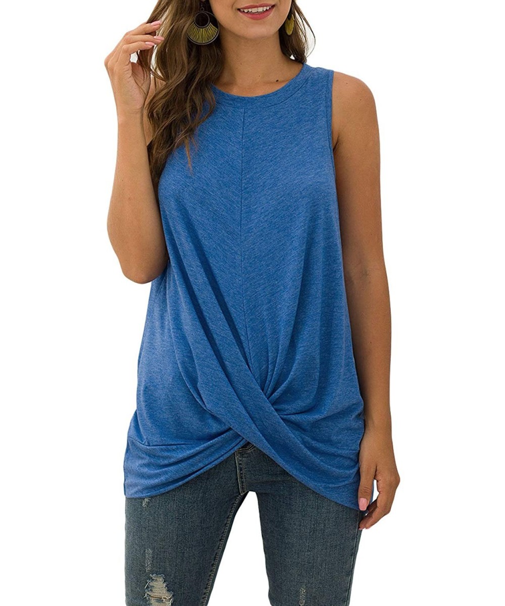 Womens Sexy Tie Dye Sleeveless Tank Top Casual Loose V Neck Cross Front Blouse - 625-blue - CZ199OEATIC $21.55-Tops