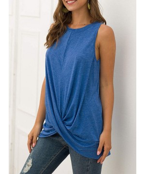 Womens Sexy Tie Dye Sleeveless Tank Top Casual Loose V Neck Cross Front Blouse - 625-blue - CZ199OEATIC $21.55-Tops