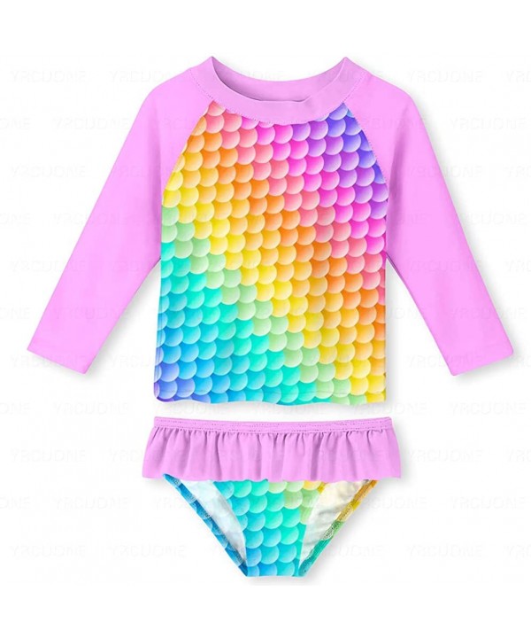 Girls Long Sleeve Rashguard Swimsuit Set Two Piece Beach Bikinki Swimwear Bathing Suits with UPF 50+ 2 8 Years Rainbow - CQ19...