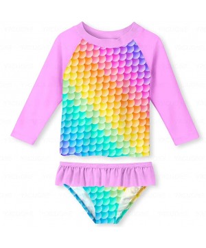 Girls Long Sleeve Rashguard Swimsuit Set Two Piece Beach Bikinki Swimwear Bathing Suits with UPF 50+ 2 8 Years Rainbow - CQ19...