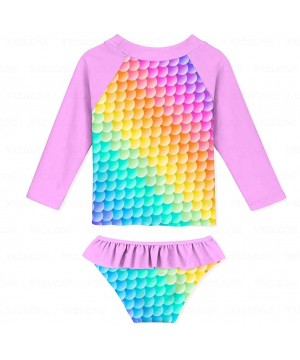 Girls Long Sleeve Rashguard Swimsuit Set Two Piece Beach Bikinki Swimwear Bathing Suits with UPF 50+ 2 8 Years Rainbow - CQ19...