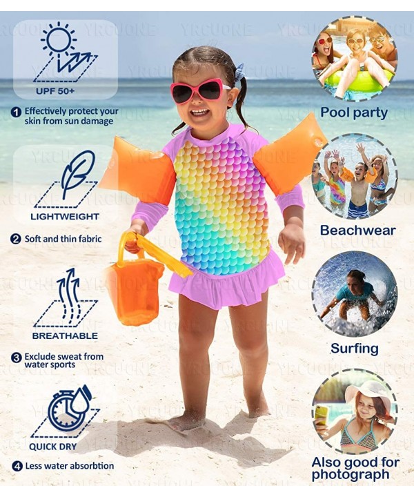 Girls Long Sleeve Rashguard Swimsuit Set Two Piece Beach Bikinki Swimwear Bathing Suits with UPF 50+ 2 8 Years Rainbow - CQ19...