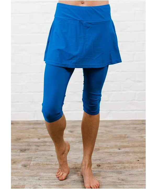 Women's Skirted Swim Capri Leggings | Modest Swim Capris | UPF 50+ - Royal Blue - CK1974ODD9O $44.20-Bottoms