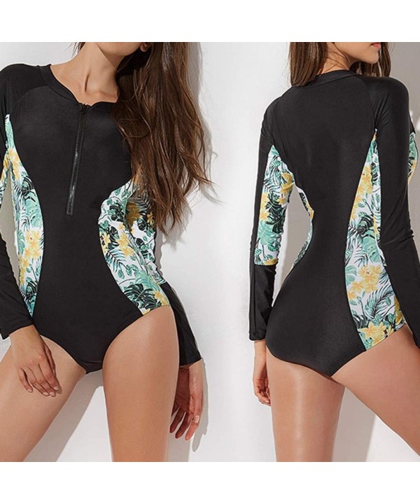 One Piece Swimsuit Long Sleeve Rash Guard Swimming Bathing Suit Zip-Up Swimwear - Black - CT193R3O0YD $20.98-Racing