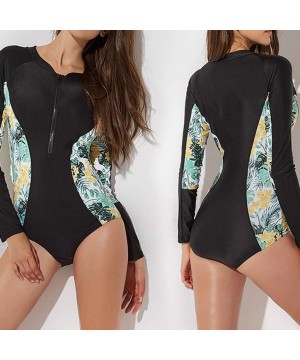 One Piece Swimsuit Long Sleeve Rash Guard Swimming Bathing Suit Zip-Up Swimwear - Black - CT193R3O0YD $20.98-Racing