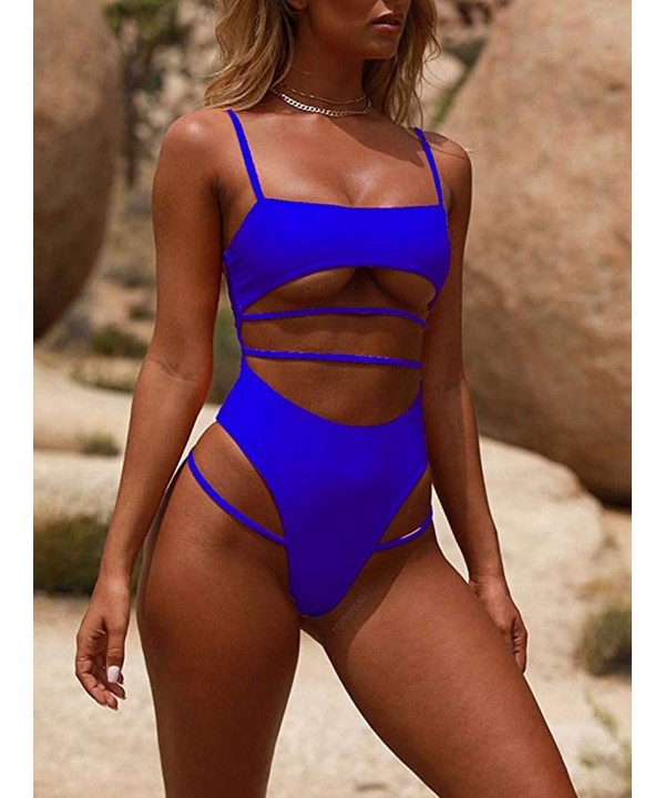 Women High Cut One Piece Swimsuits Strappy High Waisted Cheeky Bathing Suit Swimwear - Royal Blue - C918G0MK5E2 $14.71-One-Pi...