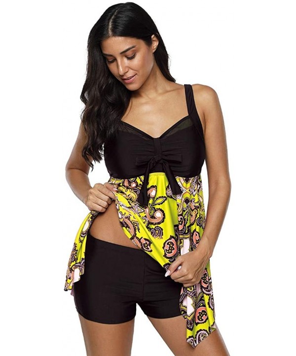 Two Pieces Plus Size Vintage Printed Tankini Swimjumpsuit Bathing Suits Beachwear Swimwear Set - Yellow - CV196R5DHSE $24.73-...