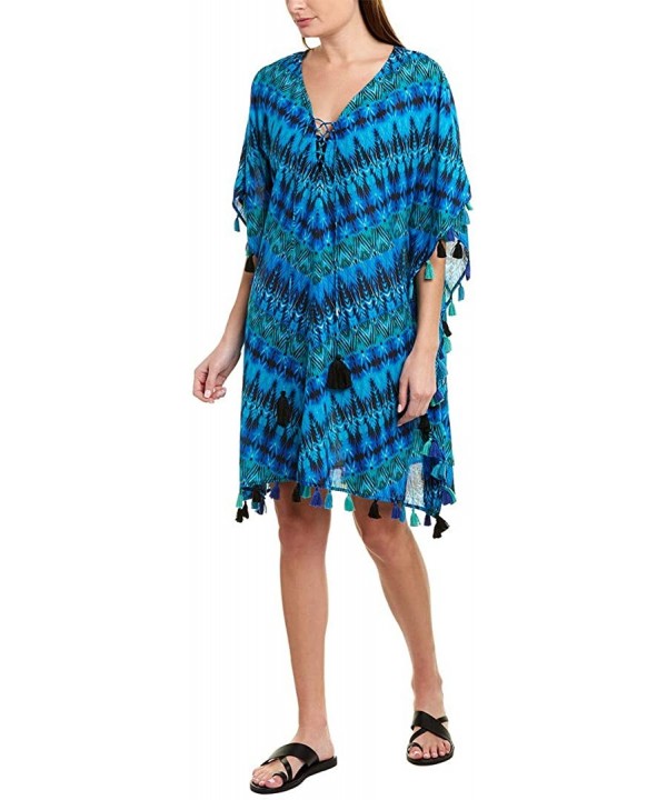 Women's Cabana Chic Caftan Swimsuit Coverup Dress - Blue - CX18IDXQXIE $15.90-Cover-Ups