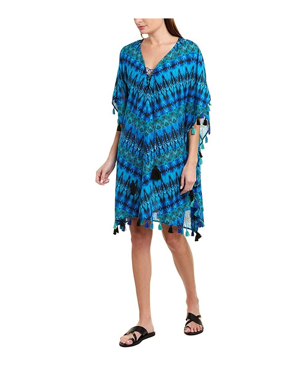 Women's Cabana Chic Caftan Swimsuit Coverup Dress - Blue - CX18IDXQXIE $15.90-Cover-Ups