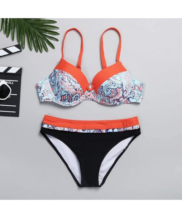 Women's Swimwear Sexy Bikini Set Sunflower Print Tankini Brazilian Swimsuit Two Piece Beachwear Swimwear B8 orange - C818TYH8...