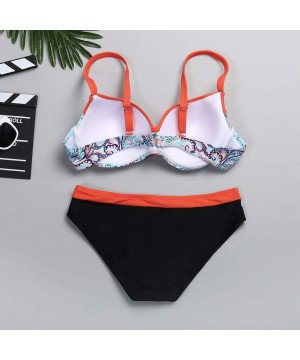 Women's Swimwear Sexy Bikini Set Sunflower Print Tankini Brazilian Swimsuit Two Piece Beachwear Swimwear B8 orange - C818TYH8...