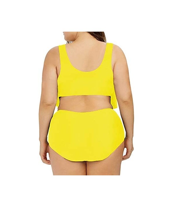 Women's Plus Size Swimwear 2 Piece High Waisted Swimsuit Ruffle Bikini - 02 Yellow - CL18TCX2NNN $21.80-Tankinis